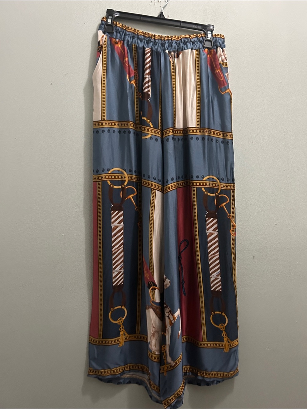 Cecile wang  Scarf & horse Print Wide Leg Pants - Pink & Blue - Picture 2 of 3